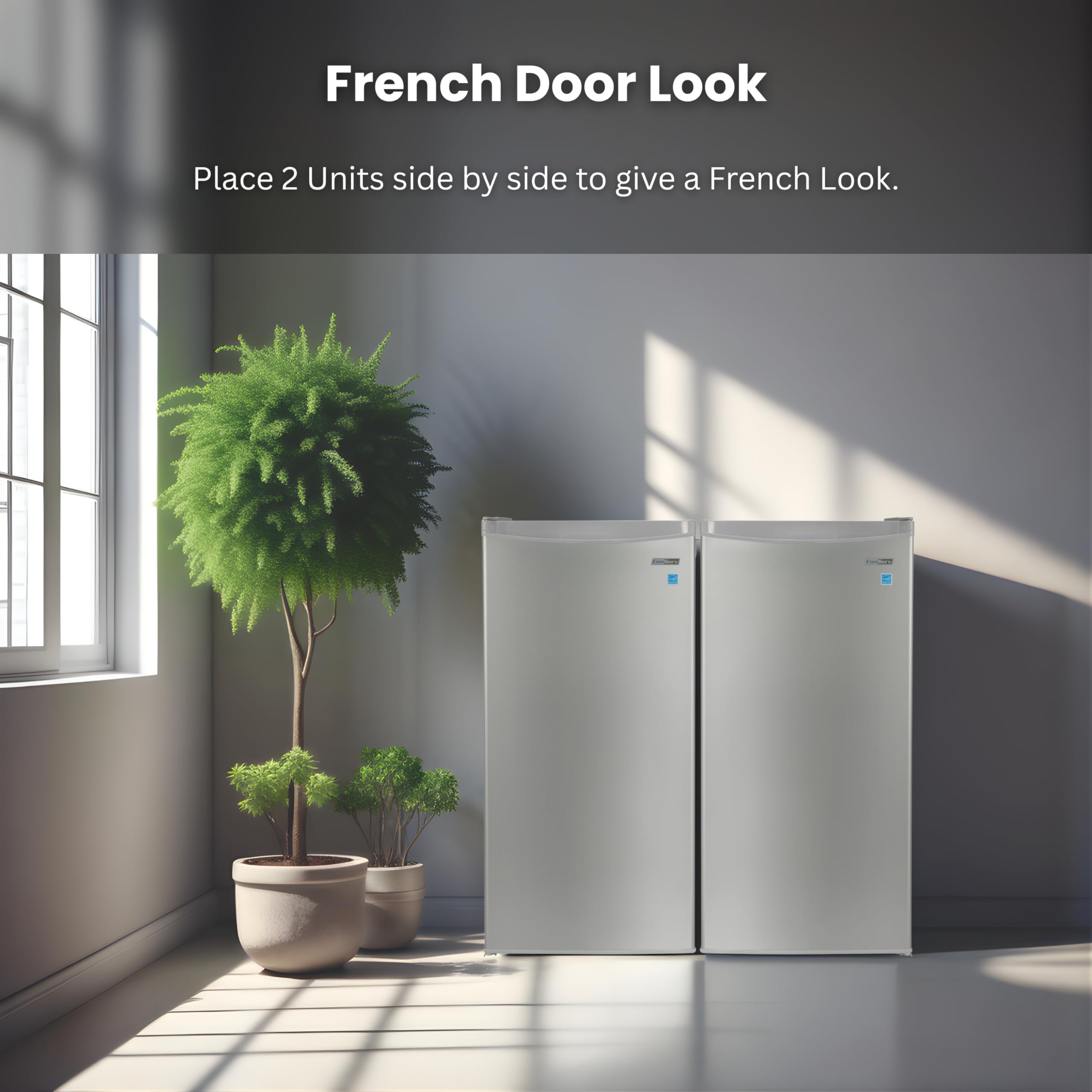 Conserv Energy Star 4.3 Cu.Ft. Convertible Refrigerator Freezer Pair, Garage Ready— Modular Side-By-Side French Door Look, Use As Fridge Or Freezer on Fridge.com - View 4