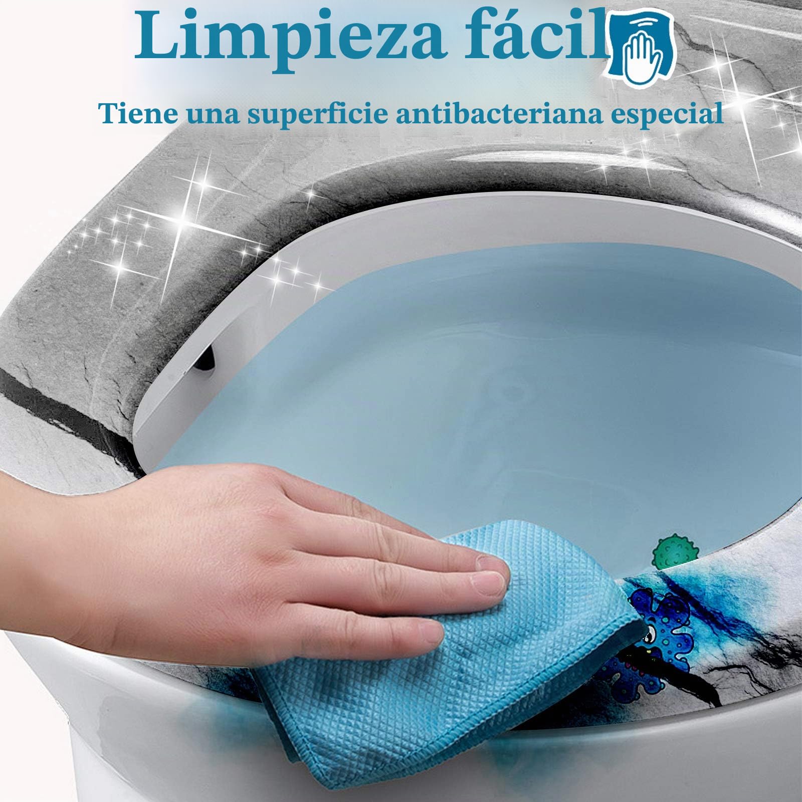 Froadp Asiento de inodoro con tapa ovalada de cierre suave, asiento de inodoro antibacteriano de plástico duro para todos los inodoros estándar, fácil instalación y limpieza (estrella de mar)