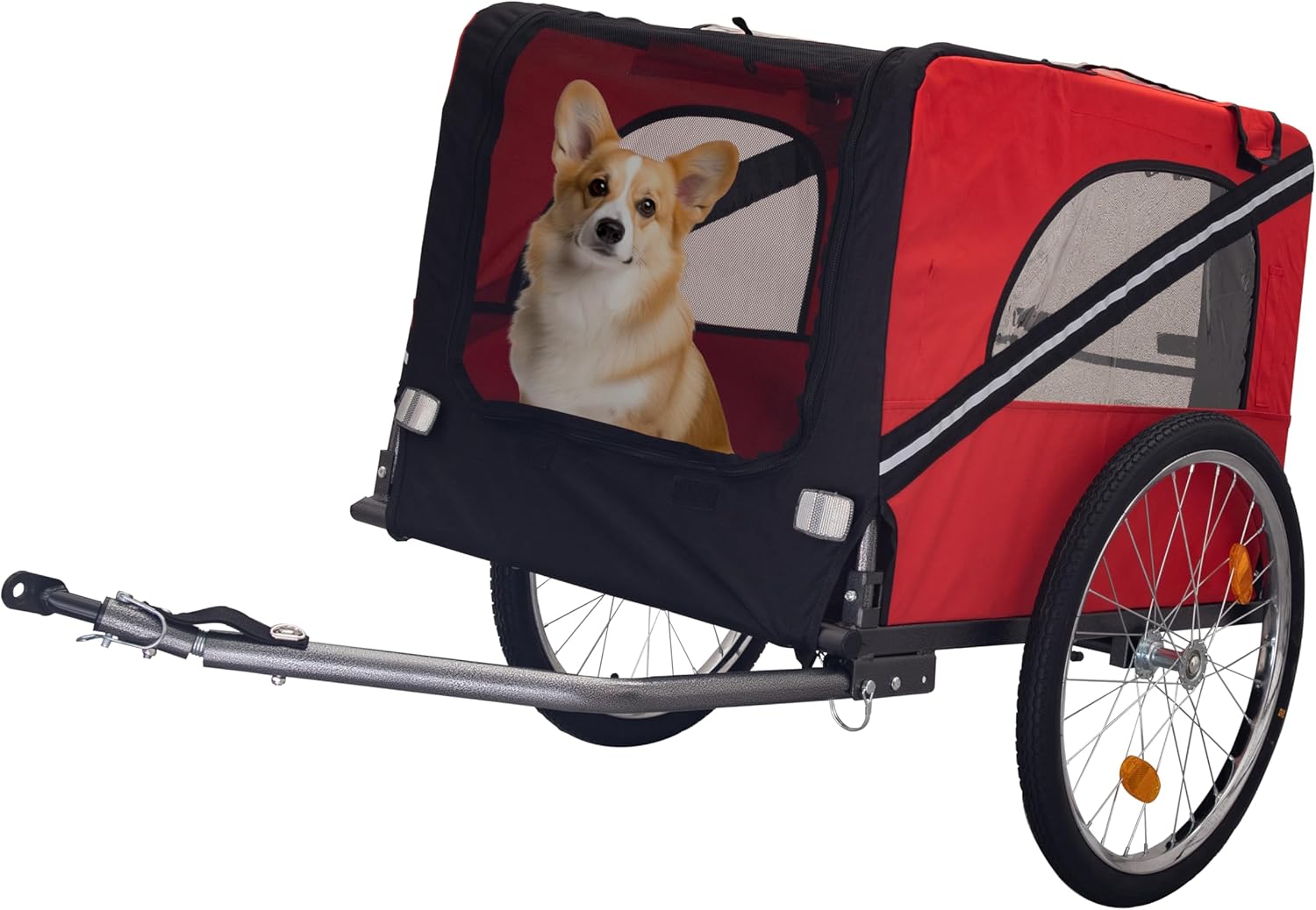 Arboyn Dog Bike Trailer, Breathable Mesh Dog Cart with 3 Entrances, Safety Flag, 8 Reflectors, Folding Pet Carrier Wagon with 20 Inch Wheels, Bicycle Carrier for Medium and Small Sized Dogs