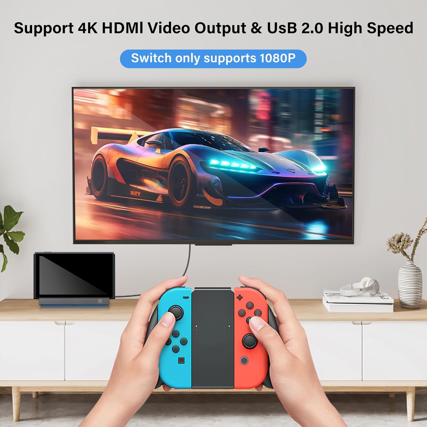 Switch TV Dock Station Compatible for Nintendo Switch/Switch OLED, Switch Station with LAN PORT/4K HDMI/1080P/60Hz Output, Compatible with Official Switches Docking Stand (1000Mbps Ethernet Port)