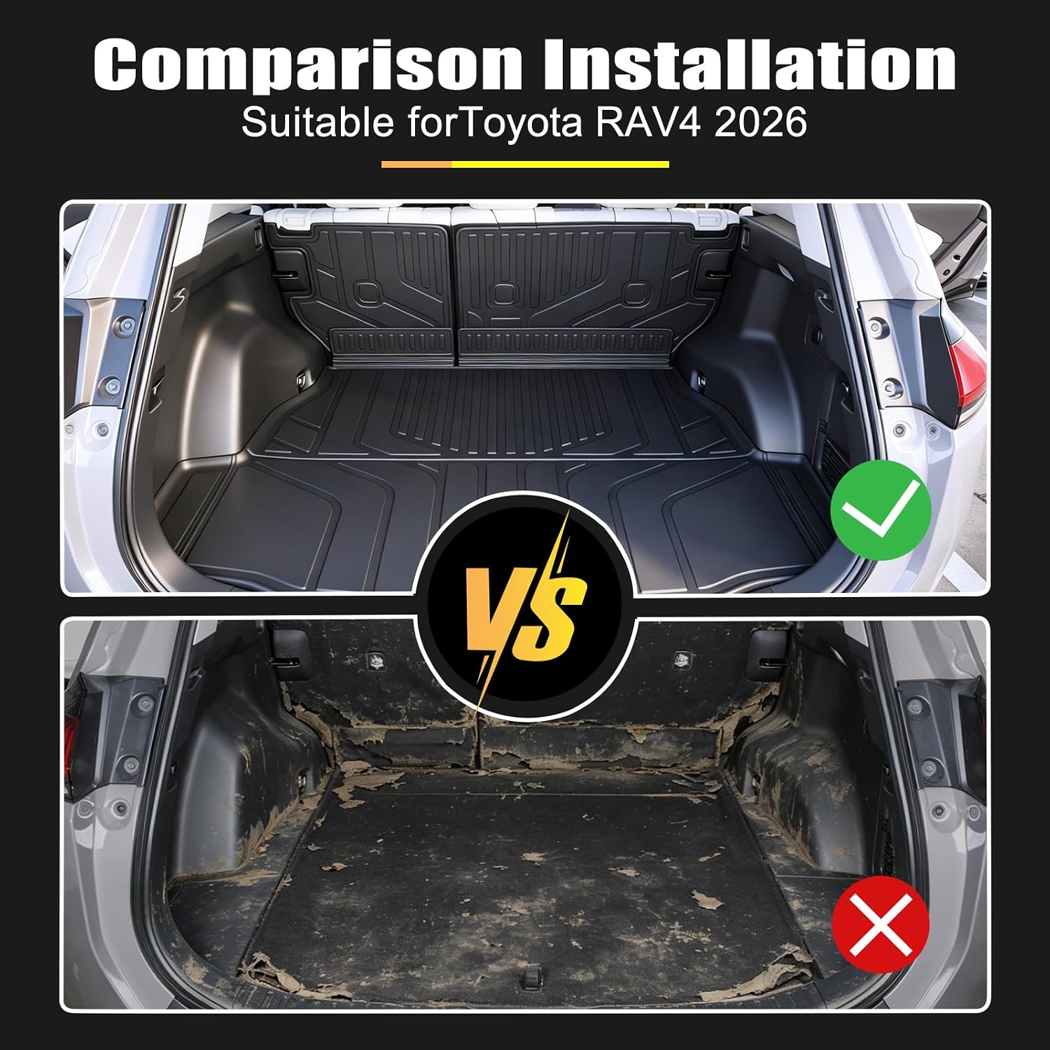 All Weather TPE Floor Mats for 2026 Toyota RAV4 Hybrid Full Set Car Liners with Trunk Cargo Mat Applicable (Not for Plug -in Hybrid),2026 Toyota rav4 Accessories