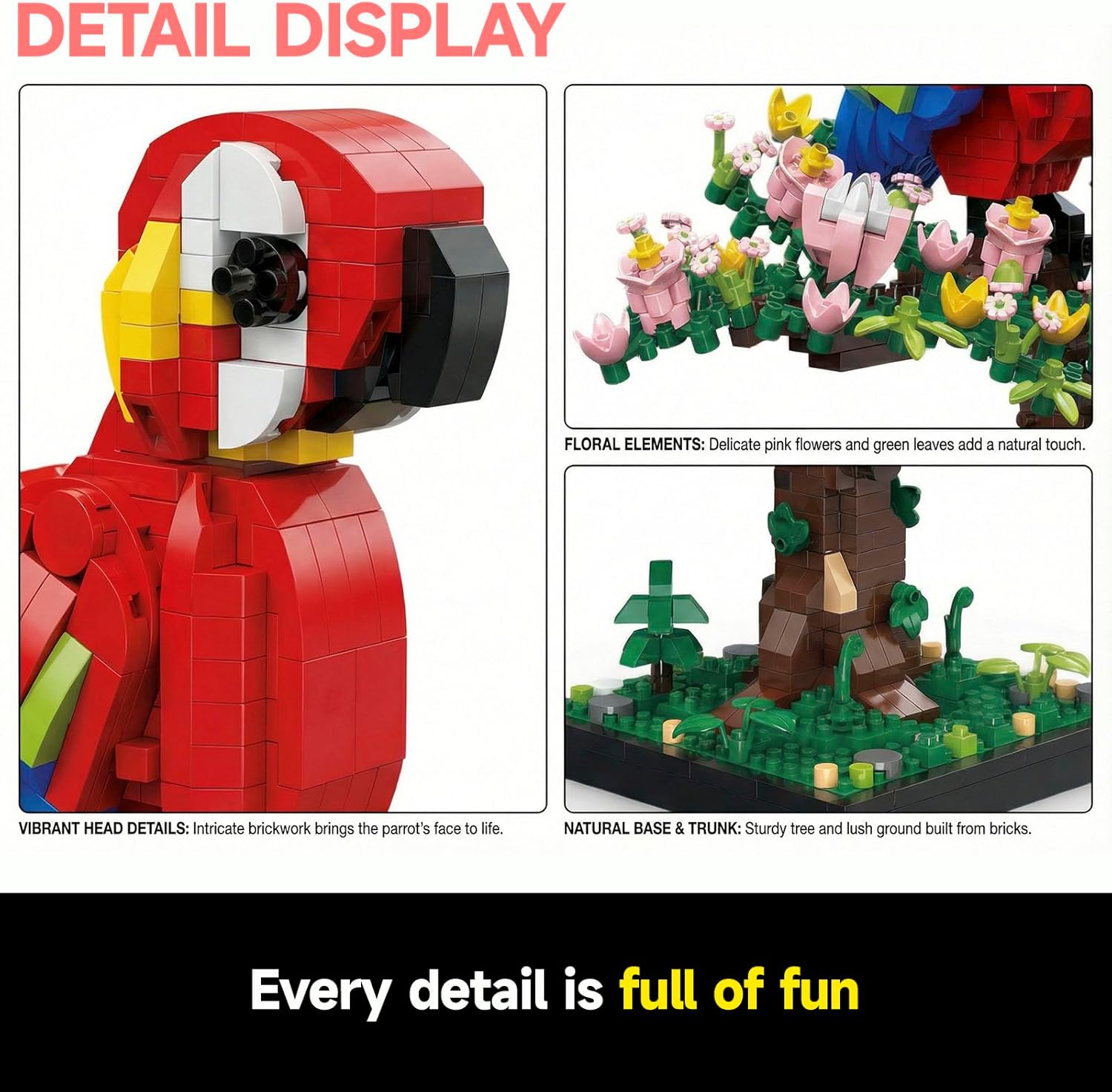 QISHOUTING Rainforest Flower Parrot Mini Micro Building Sets for Adults, 910PCS-Botanical Collection, Bird Rainforest Flower Building Blcoks,Home Decor and Office Art Creative Gift