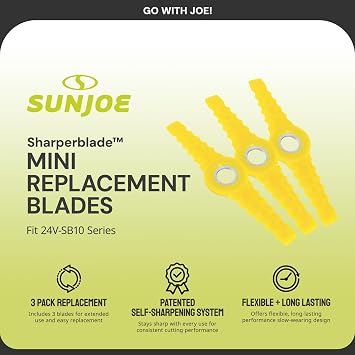 Sun Joe SB10-BLD-3PK Replacement Blades for 24V-SB10 Stringless Trimmer, Nylon Polymer Weed Trimmer Replacement Blades, 3-Pack, Yellow