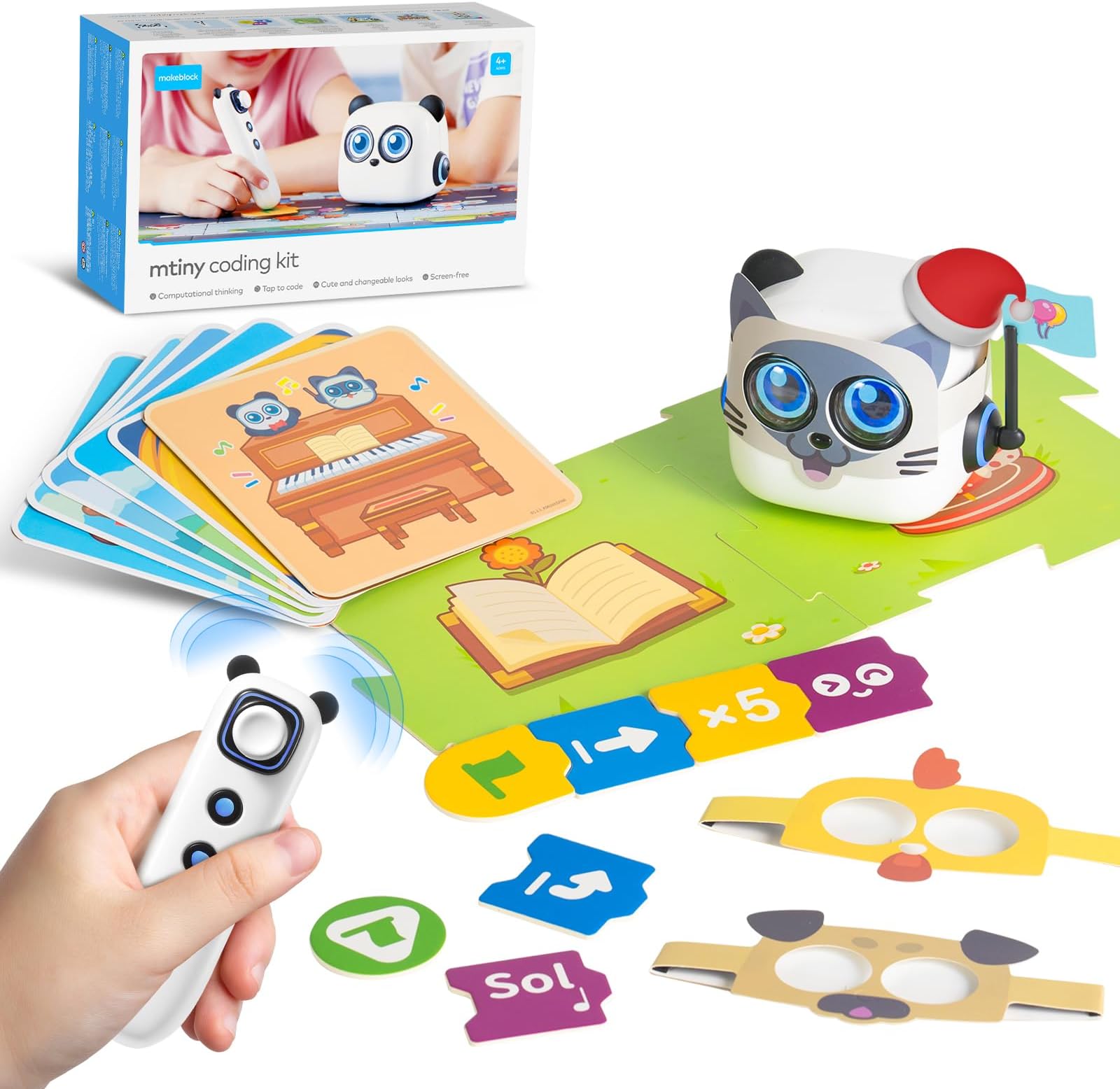 Makeblock mTiny Coding Robot Kit, Early Childhood STEM Educational Smart Robot Toy for Kids Aged 4+, DIY Screen Free Rechargeable Remote Control Robot Gift for Boys and Girls