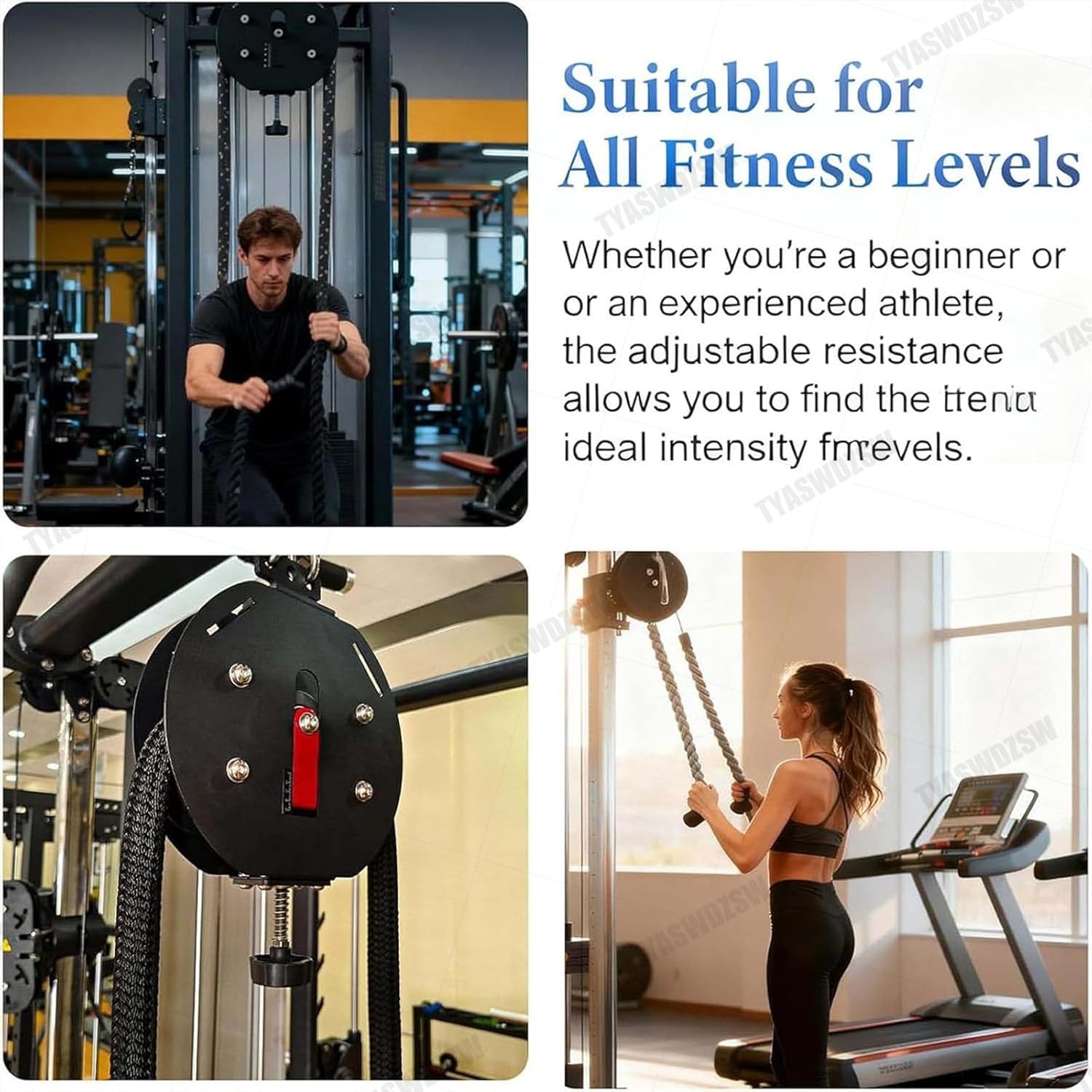 Gym Pull Rope Machine, Pull Rope Fitness Training, Pulley Cable for Home Gym, Suspended Home Fitness Equipment, High-Capacity 330lb Strength Training, for Arms, Back, Core Training