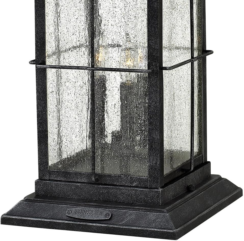 Hinkley Bingham Large Pier Mount Outdoor Lantern, Aluminum, Clear Seedy Glass, Gas Light Style, LV Bulbs Included, Greystone Finish
