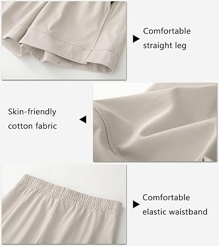 Vista 5 de Vcansion Bermudas de algodón con cintura elástica hasta la rodilla para mujer con cordón