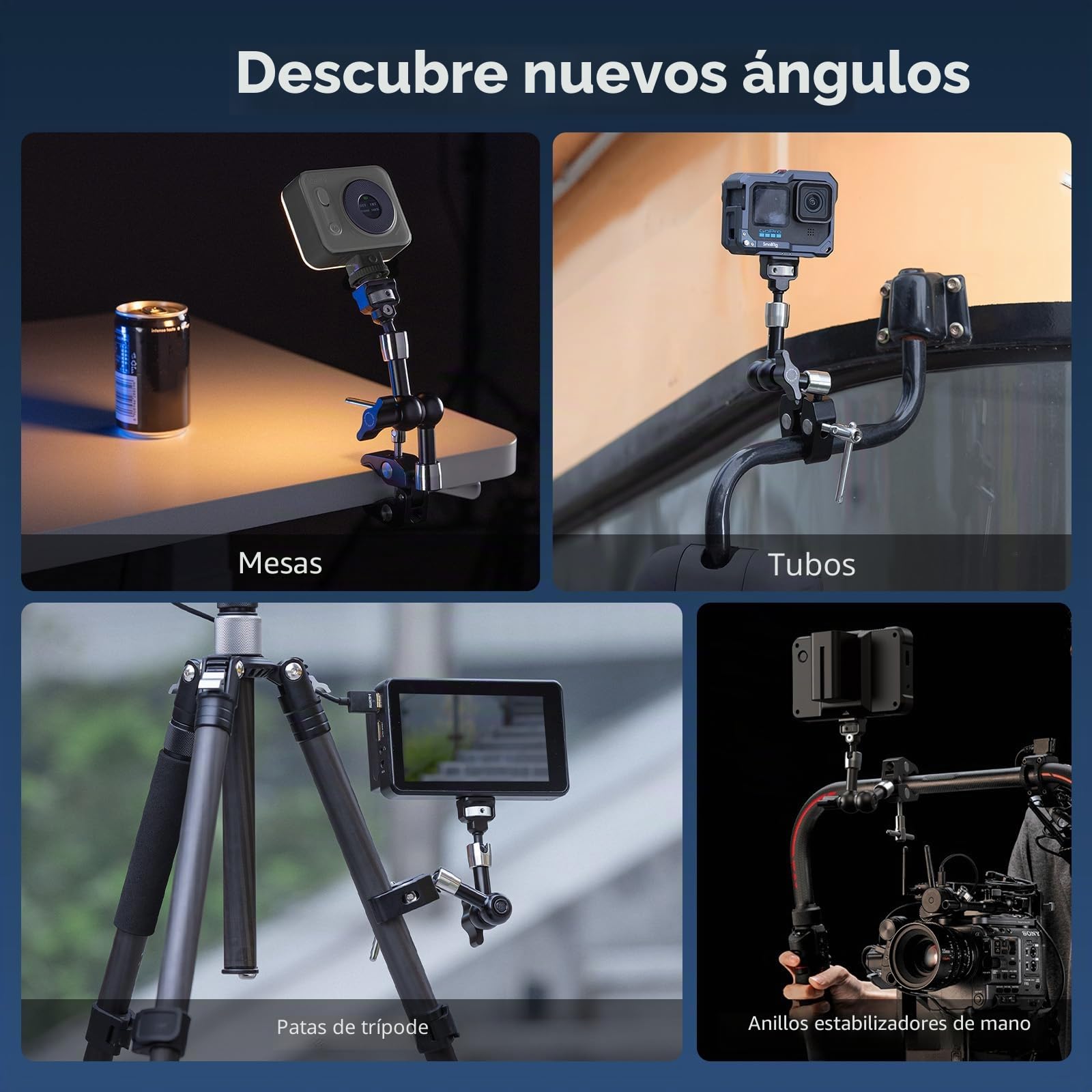 SMALLRIG Brazo mágico de 7 pulgadas con abrazadera en forma de cangrejo, brazo con tornillo de 1/4"-20 y pines retráctiles, para cámaras de acción, monitores, luces de vídeo y micrófonos - 5310