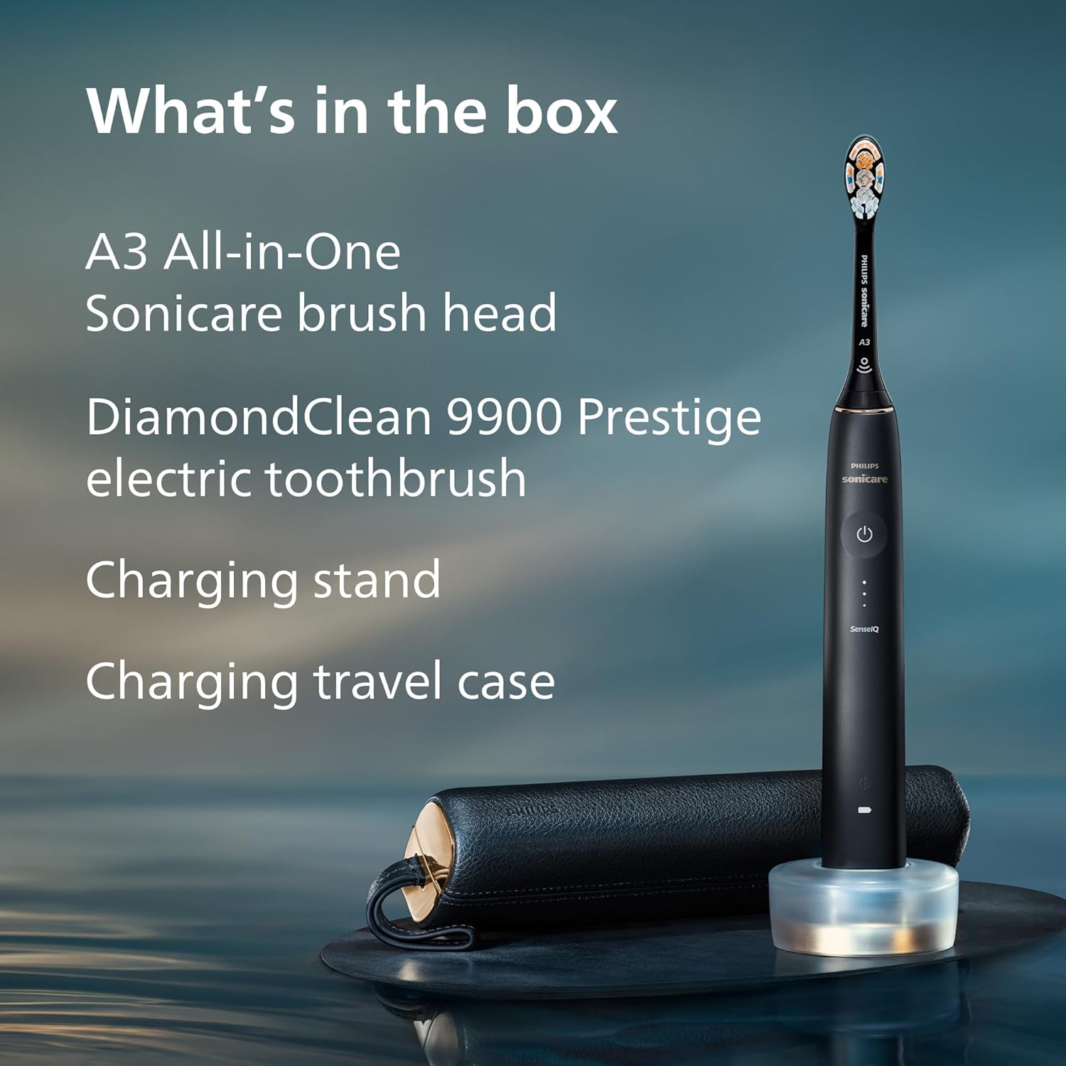 Philips Sonicare DiamondClean 9900 Prestige Electric Toothbrush - with SenseIQ Technology and Advanced AI App, 5 Brushing Modes, 3 Intensity Levels, Charging Travel Case,Midnight Blue, Model HX9990/12