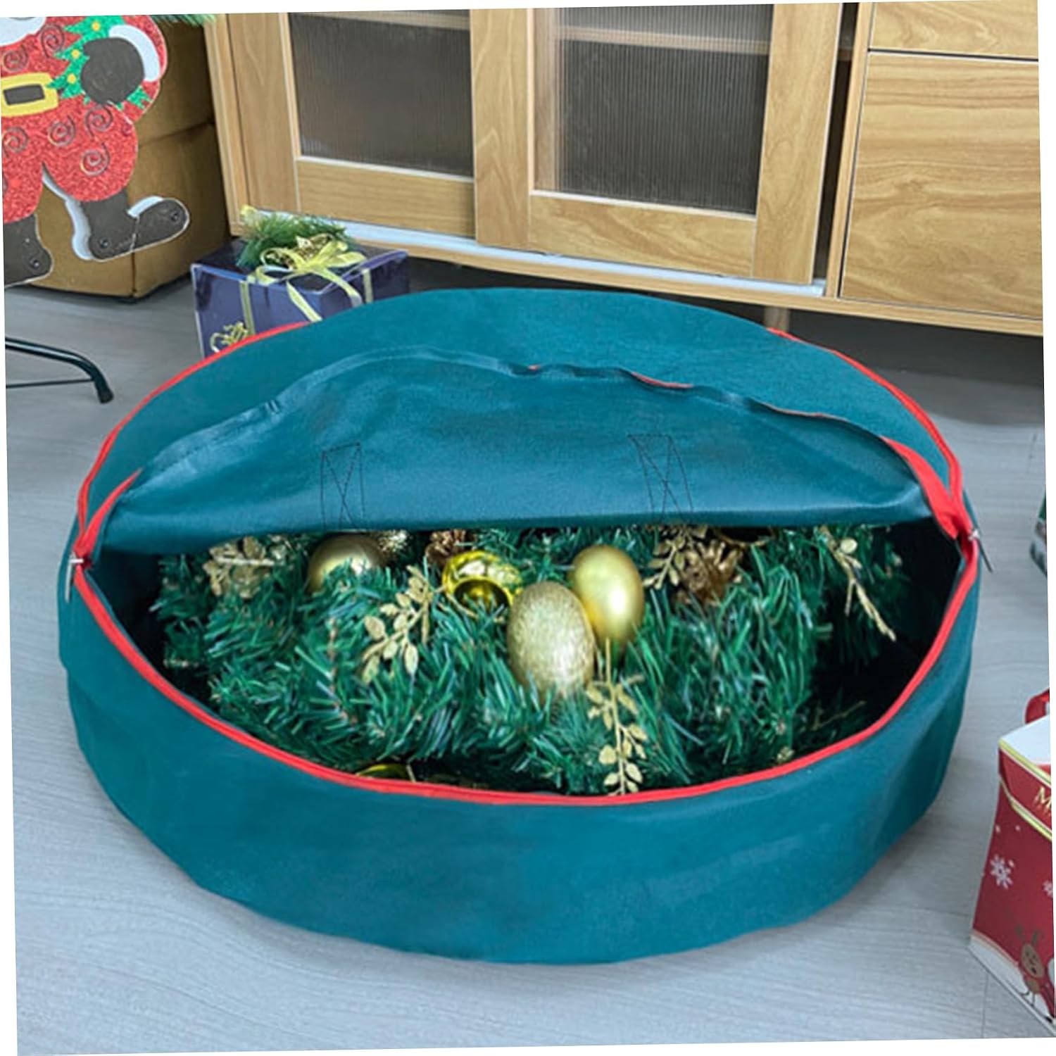 Christmas Wreath Storage 23.6x6.3" Waterproof Round Wreath Storage Container with Handle & Double Zipper for Holiday Xmas