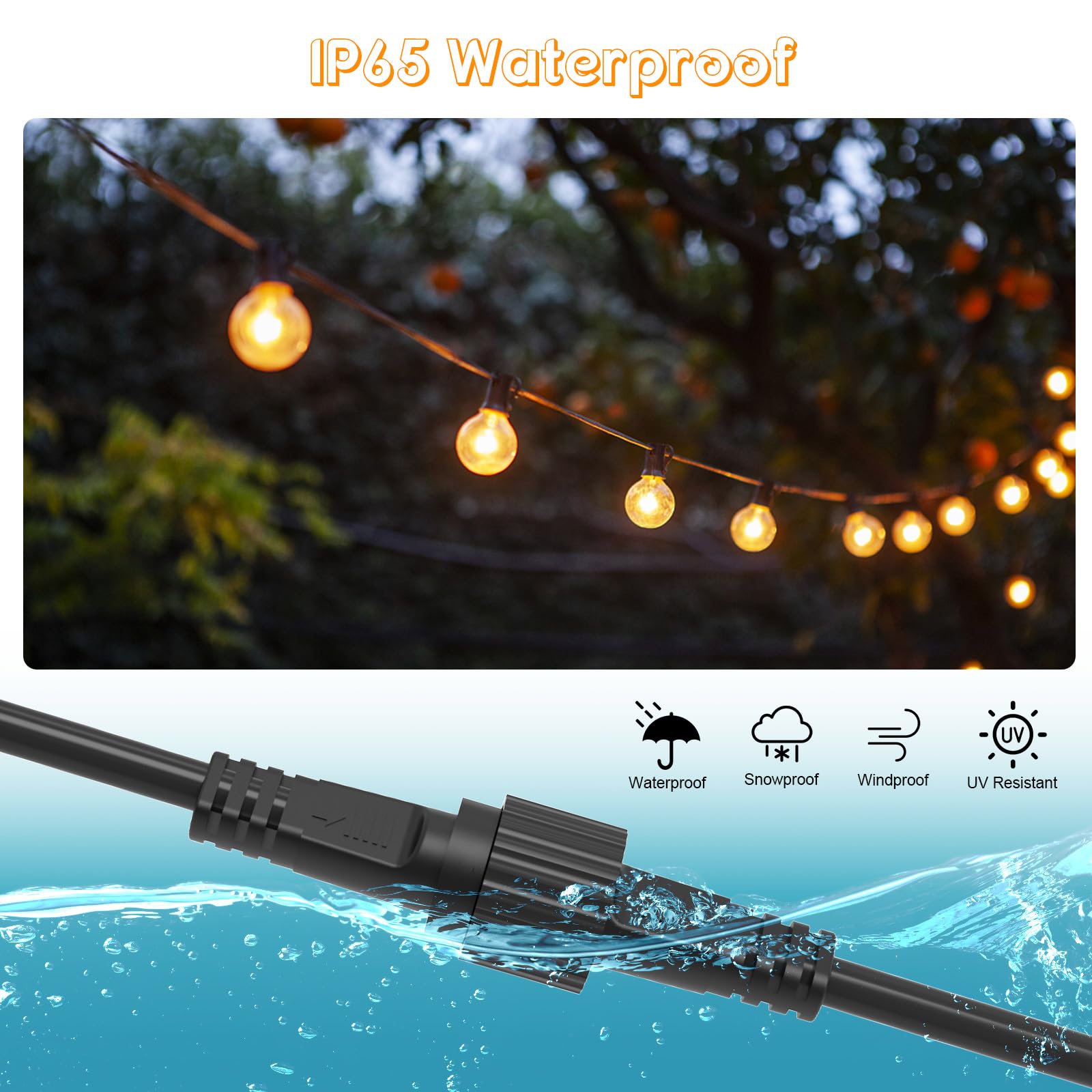 Etopgo 5M Extension Cable for Outdoor lights,2 Pin Waterproof outdoor fairy lights Extension Cable for Christmas lights,G40 Globe Lights,Icicle Lights,Net Lights,Indoor Outdoor Lights - Image 3