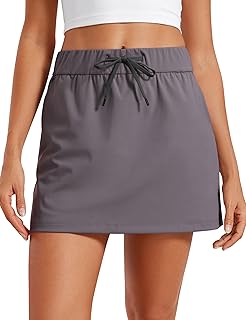 CRZ YOGA 4-Way Stretch A Line Skirts for Women - High Waitsted Mini Lined Tennis Work Drawstring Skort with Pockets