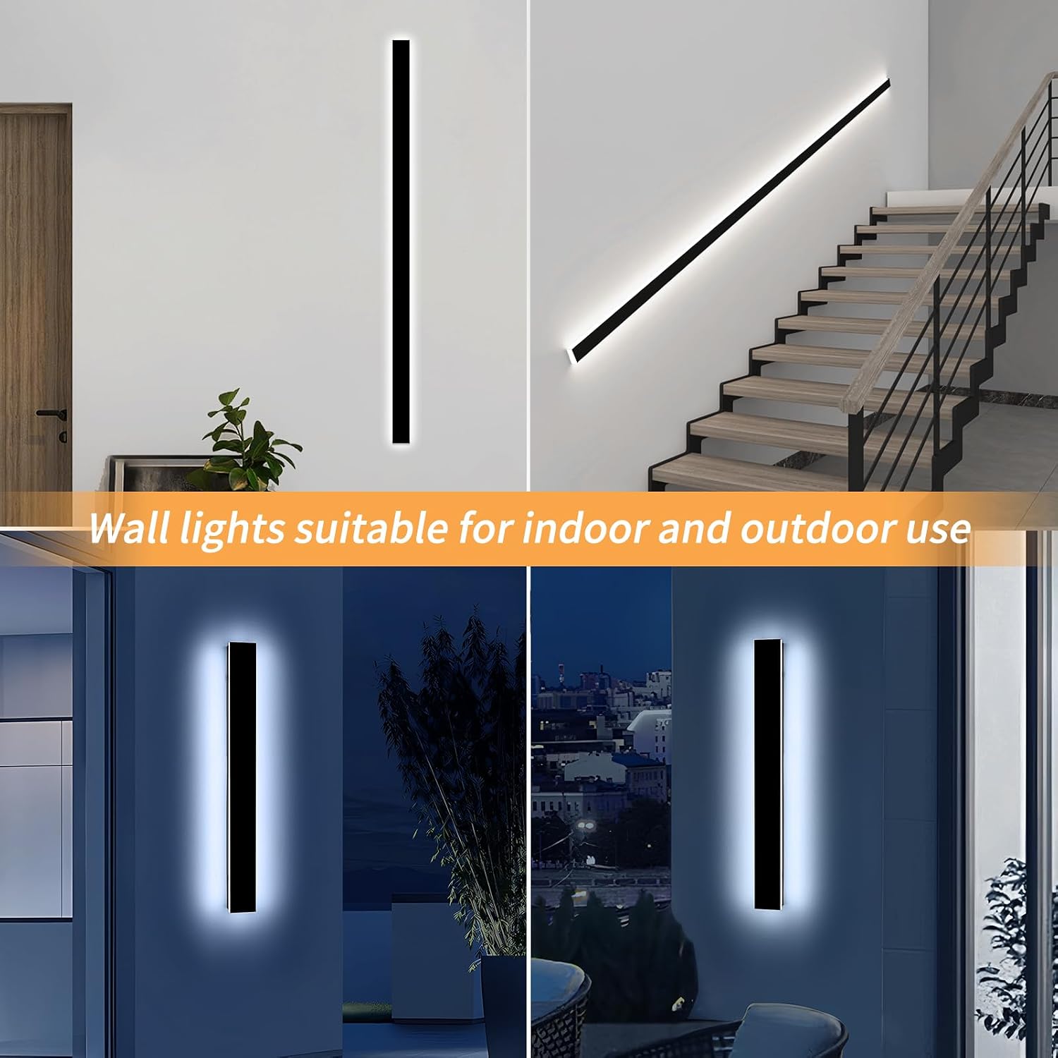 Mikeru 31.4" Outdoor Wall Sconce 6000K Cool White - IP65 Waterproof Black Exterior Light, Hardwired Wall Mounted Fixture for Porch, Patio & Entryway | Non-Dimmable Weatherproof Design
