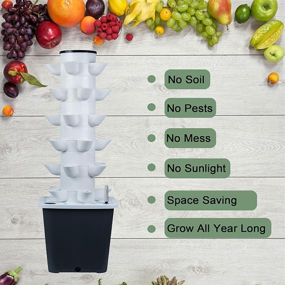 Hydroponics Tower Indoor Growing System Vertical Garden Planter Indoor Smart Garden Kit with Pump and Movable Water Tank Vegetable Plant Gift for Gardening Lover (30-Plants)