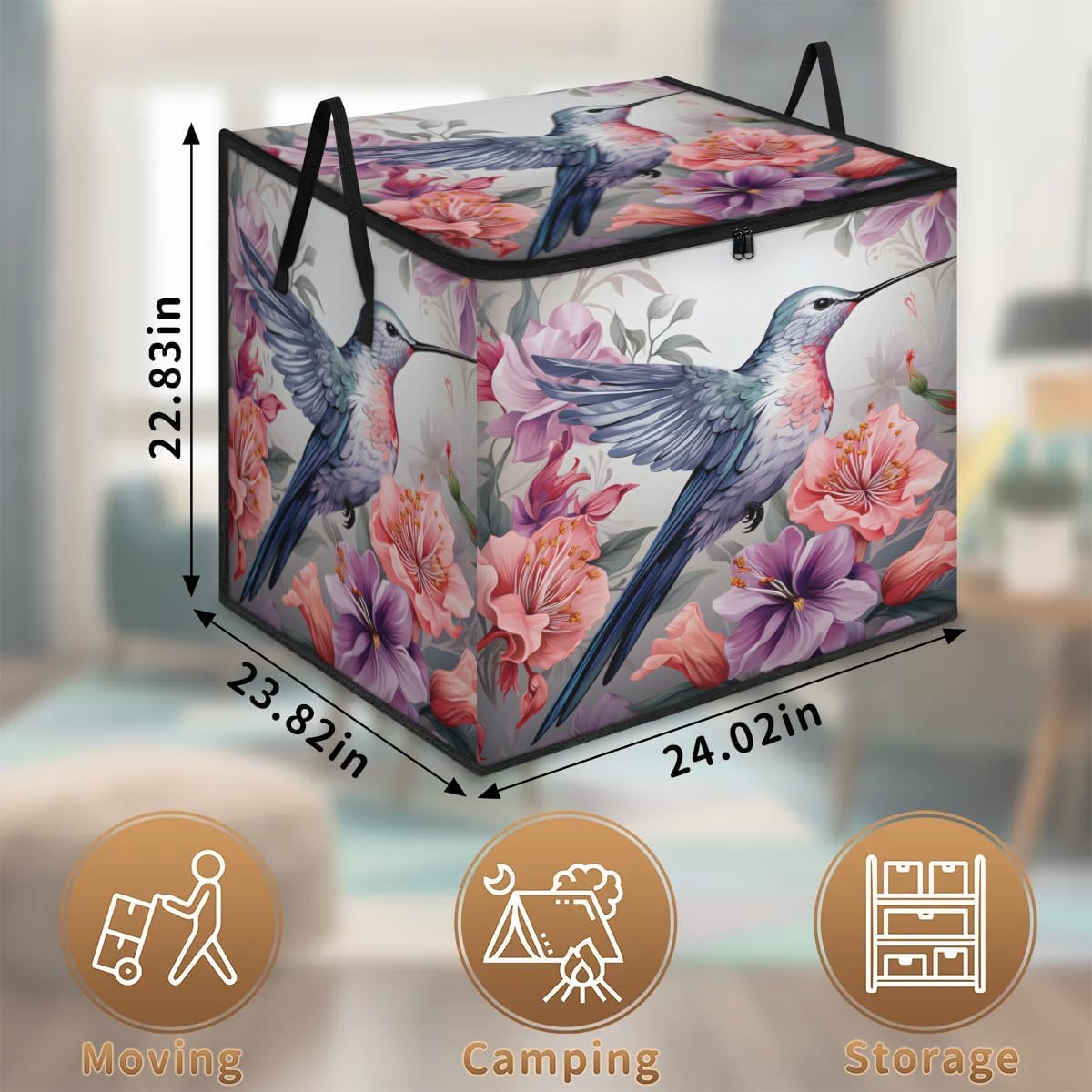 Honeybaby 214L Extra Large Comforter Storage Bag Hummingbird Flowers Storage Totes with Lids Waterproof Closet Organizer Folding Blanket Storage Bags for Clothes Bedding Pillows