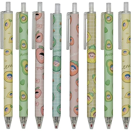 Maydahui 12PCS Cartoon Fruit Gel Pens Cute Kawaii Retractable Printing Pen Watermelon Pineapple Strawberry Avocado Lemon Peach Style Black Ink for School Girls Party