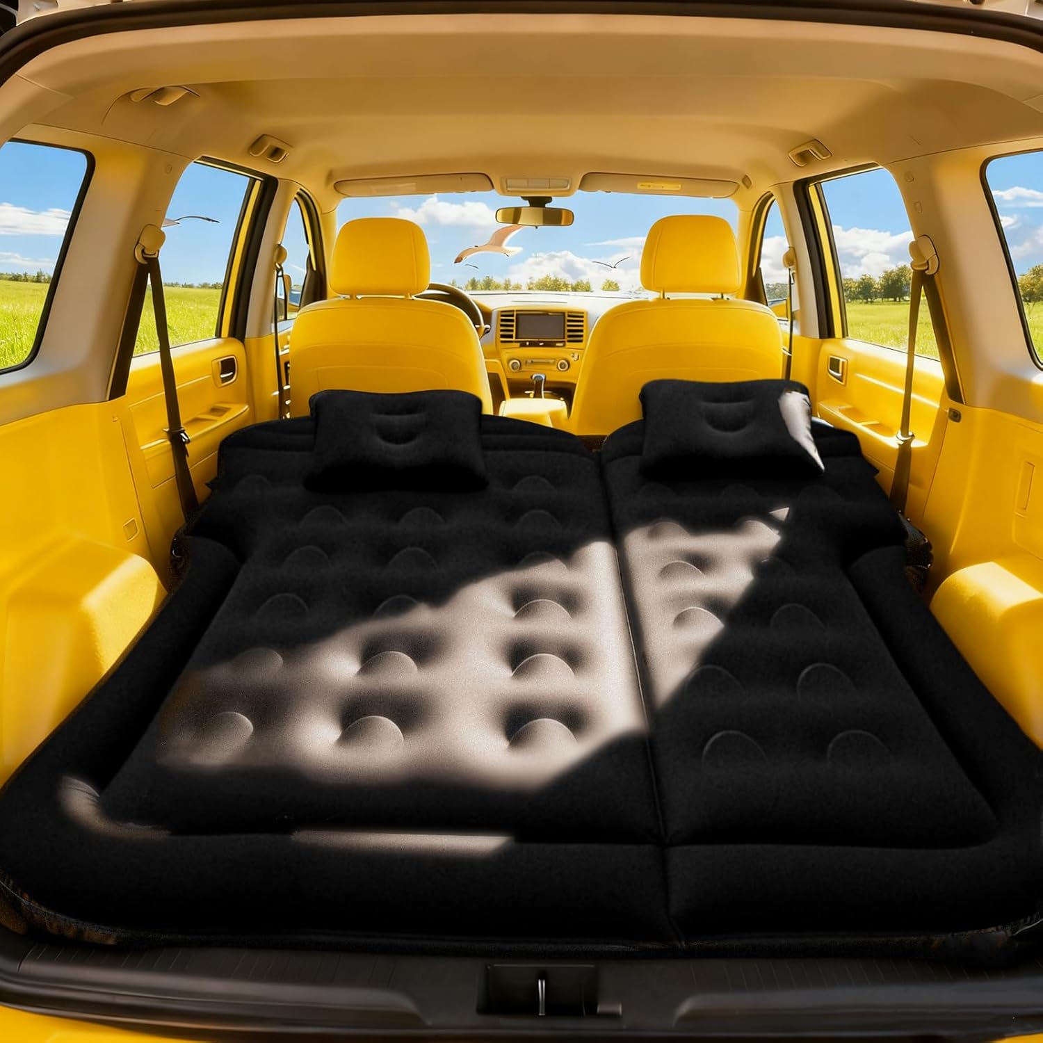 Car Air Mattress - Inflatable Bed SUV Mattress with Two Pillows for Cars Backseat Trunk, Portable Flocked Camping Airbed Sleeping mat for Vehicle Travel Road Trip Indoor&Outdoor Activities