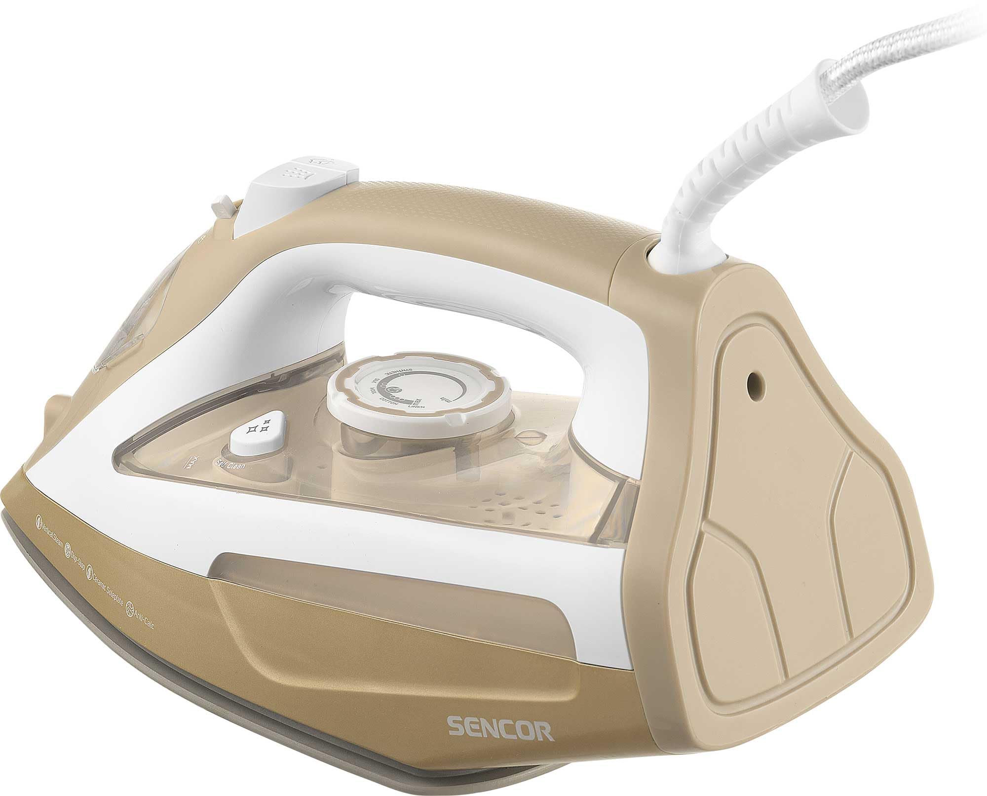 Sencor ferro da stiro a vapore con piastra in ceramica, 2600w, colpo vapore 160 g/min, anticalcare, stiratura verticale, serbatoio 470 ml, tecnologia anti-goccia, cavo 1,9 m