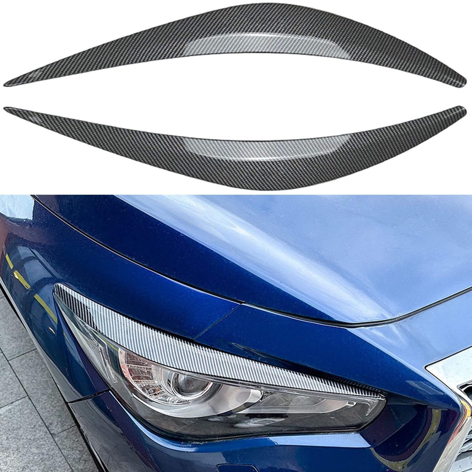 YPFYBHD Compatible with INFINITI Q50 2014+, 1 Pair Car Headlight Eyebrow Eyelid Lamp Car Evil Eye Car Sticker Exterior Accessories Modification, Carbon Fiber Look