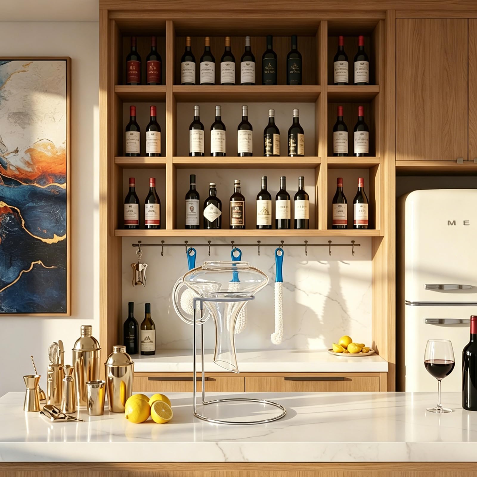Support de séchage avec revêtement en caoutchouc pour éviter les rayures, égouttoir pour carafes à vin à fond standard, brosse de nettoyage et perles de nettoyage