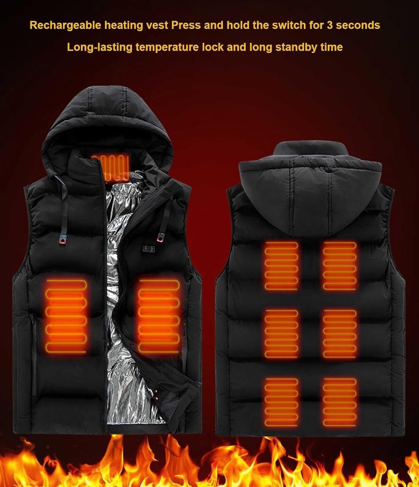 ALKANI Chaleco Calefactor Infrarrojo, Ropa con CalefaccióN EléCtrica USB, Chaleco Calefactable Ligero de Invierno, para Diversas Actividades al Aire Libre (Color : Black, Size : M-Medium)