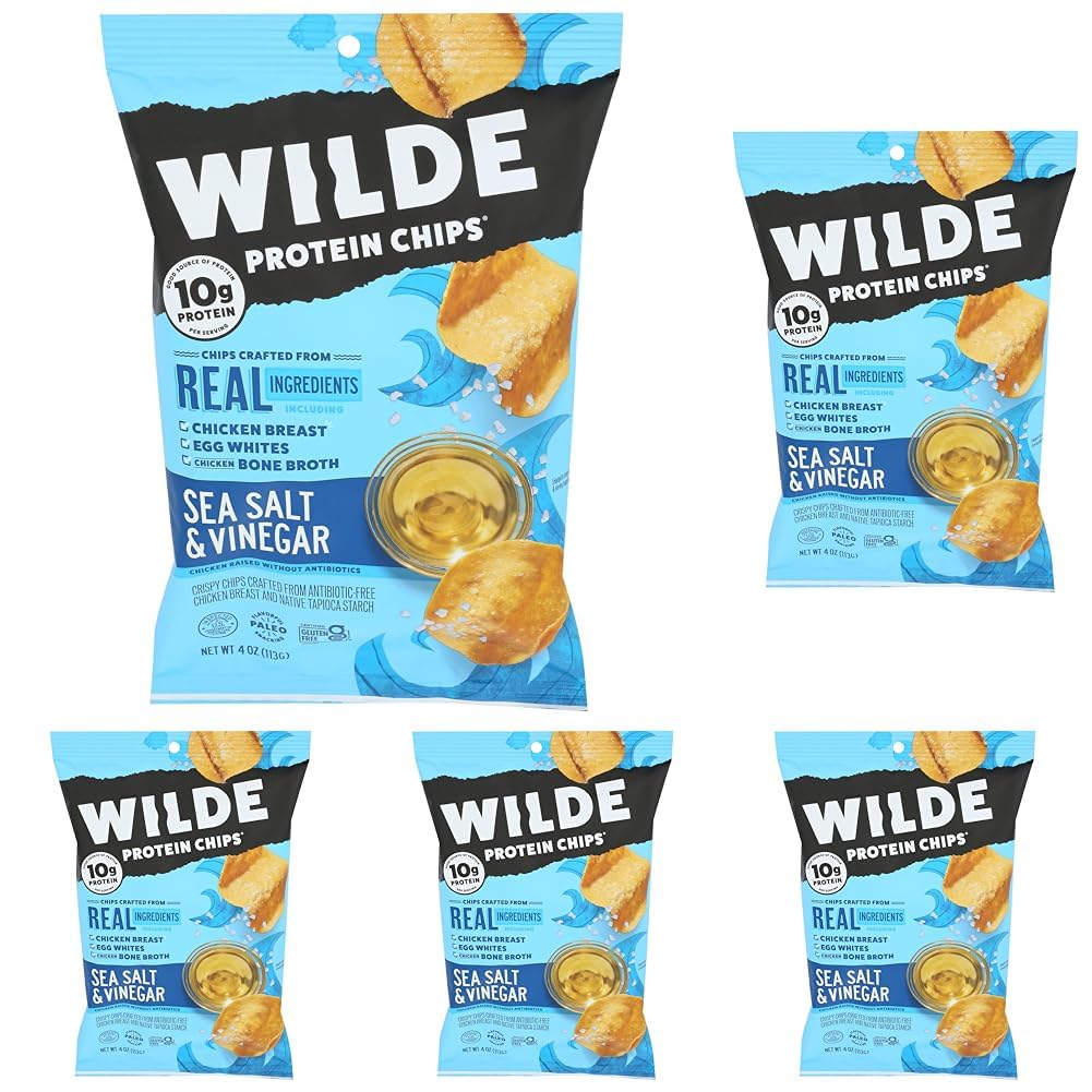 Wilde Snacks Chips Protein Seasalt Vingar 4 OZ,(Pack of 5)
