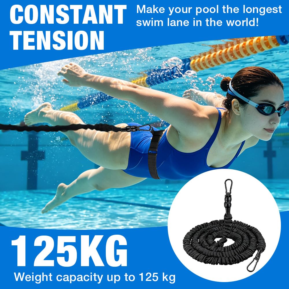 Schwimmgurt für Pool, 2.5-7.5M Einstellbare Schwimmgürtel, Schwimmtrainer mit Gurtband und Verstellbarem Gürtel, Schwimmgürtel Erwachsene Geeignet für Anfänger und Profis fü das Schwimmtraining