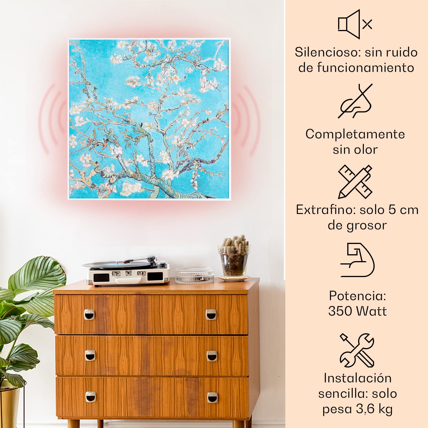 Paneles De Infrarrojos Radiador Infrarrojos Klarstein - 350W, WiFi, Bajo Consumo (Panel Pared, Control App) Chimenea Electrica