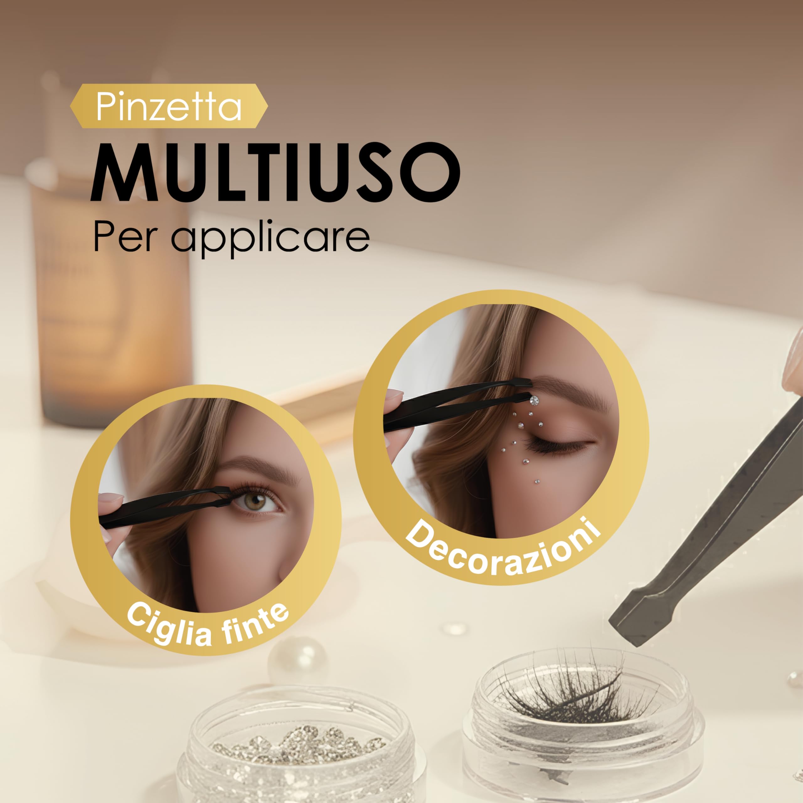 Pinzetta Sopracciglia Professionale in Acciaio Inox, Punta Obliqua di Precisione, Pinzette per Peli Incarniti e Viso, Ideale per Donna e Uomo, Uso Estetico e Domestico