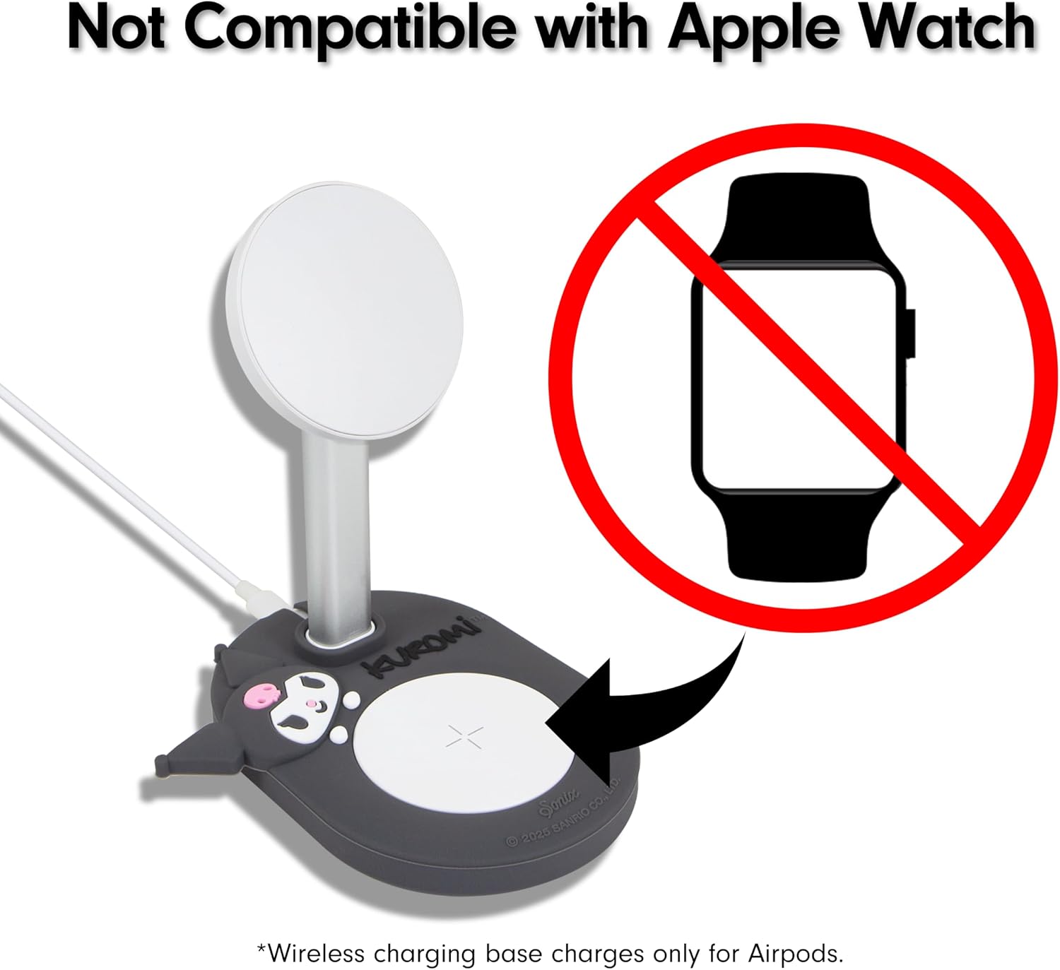 Sonix x Sanrio MagSafe Compatible 2-in-1 Charger Stand, Magnetic Wireless Charging Station for iPhone 17/16/15/14/13/12, AirPods Pro w/USB-C Cable | Kuromi