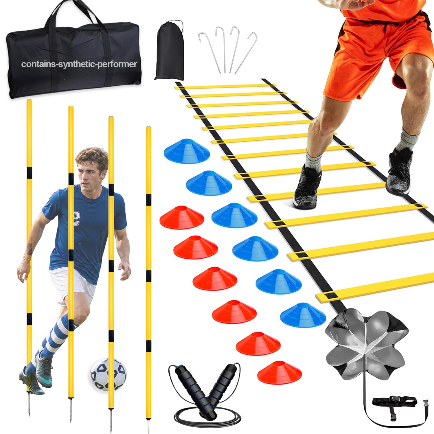 Fußball Trainingsset Mit 6 Agility Bars, Koordinationsleiter Fußball Und 10 Hütchen - Perfekt Für Speedtraining, Fußball, Basketball & Mehr - Hellfarben Für Bessere Sichtbarkeit