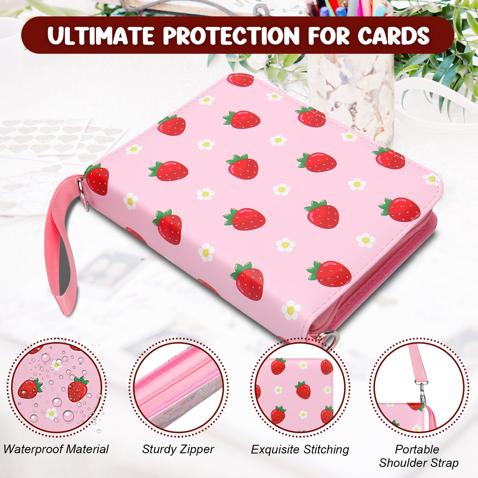 Card Binder 4-Pocket, Othran Card Holder Album 400 Pockets with Shoulder Strap for Boys and Girls Trading Game Sports Cards Organized