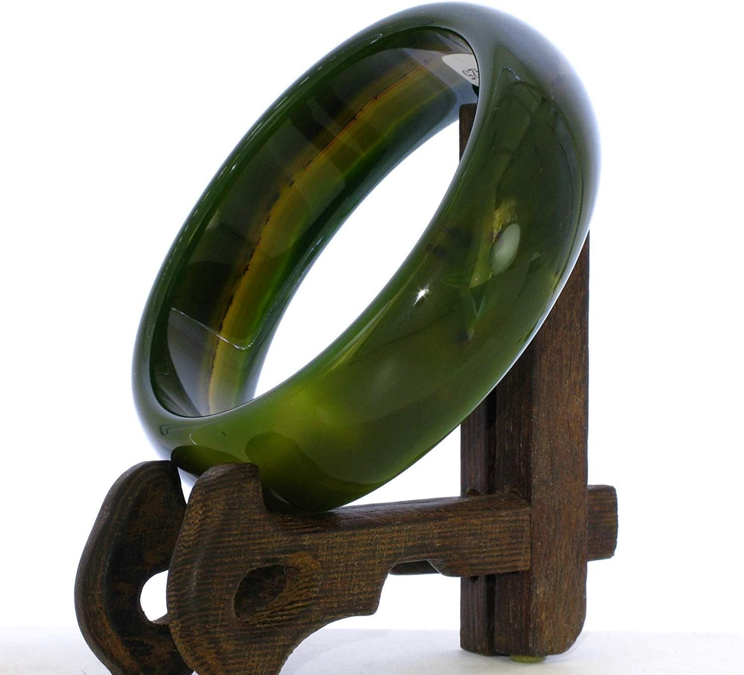 2.6" China Certified Nature Green Chalcedony Jade Women's Bangle Bracelets 6425