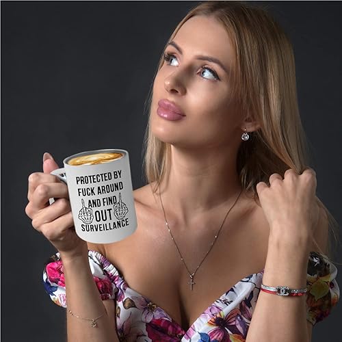 Miniatura 3 de Protected by fuck around and Find Out Surveillance - Taza de café aislada de acero inoxidable con asa y tapa, tazas de café, taza de viaje,