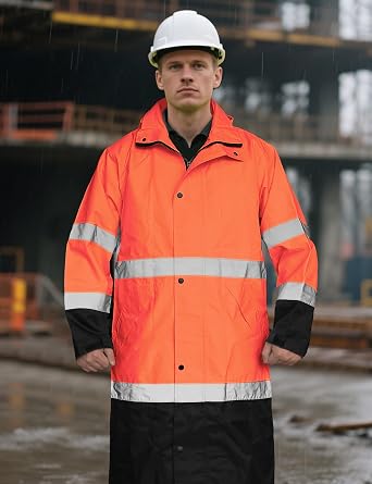 Ubon Hi Vis Rain Jacket for Men, Long Waterproof Safety Raincoat