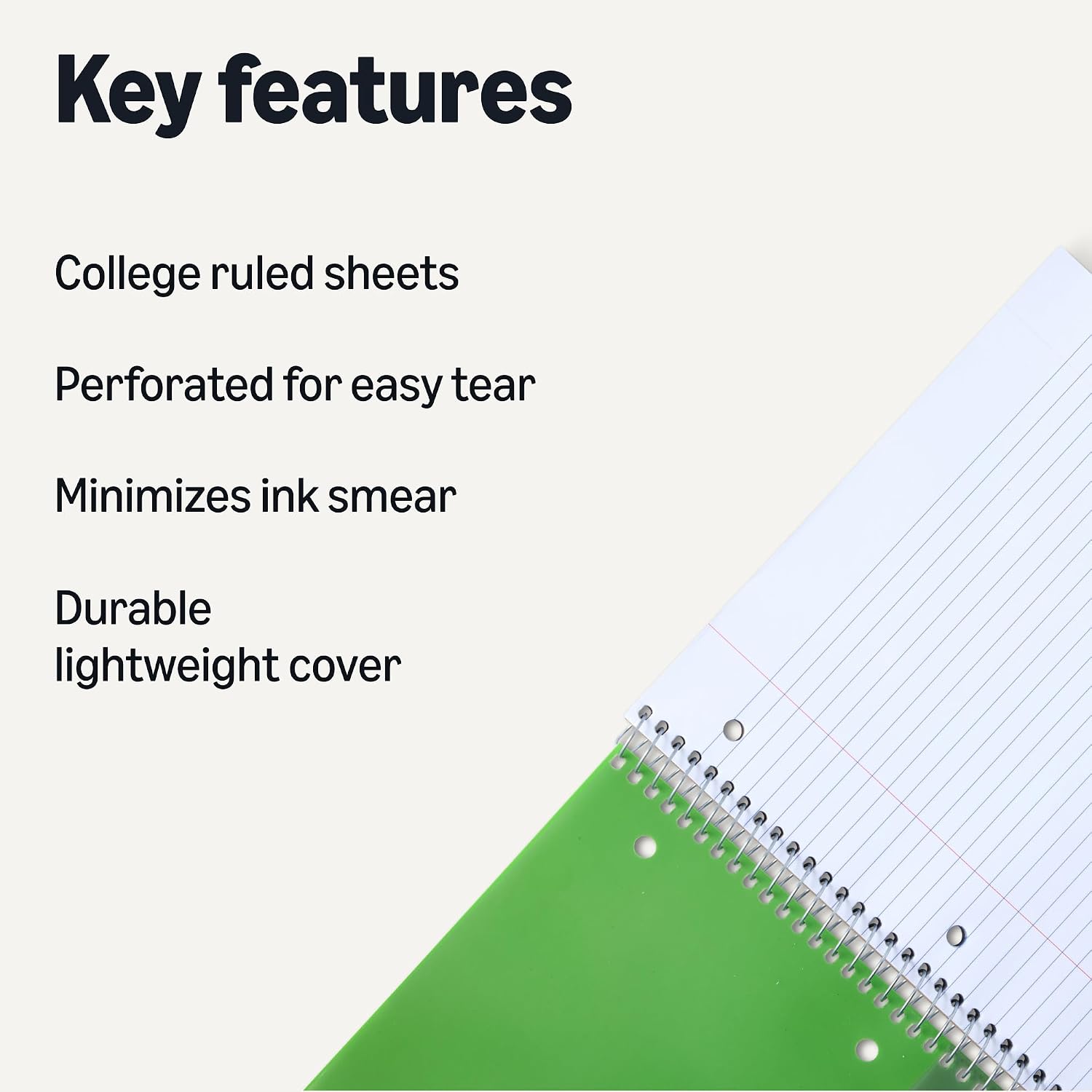 Amazon Basics College-Ruled Spiral Notebook, Poly Cover, For Work and School, 100 Sheets, 9" x 11", Green, 1-Pack image 2