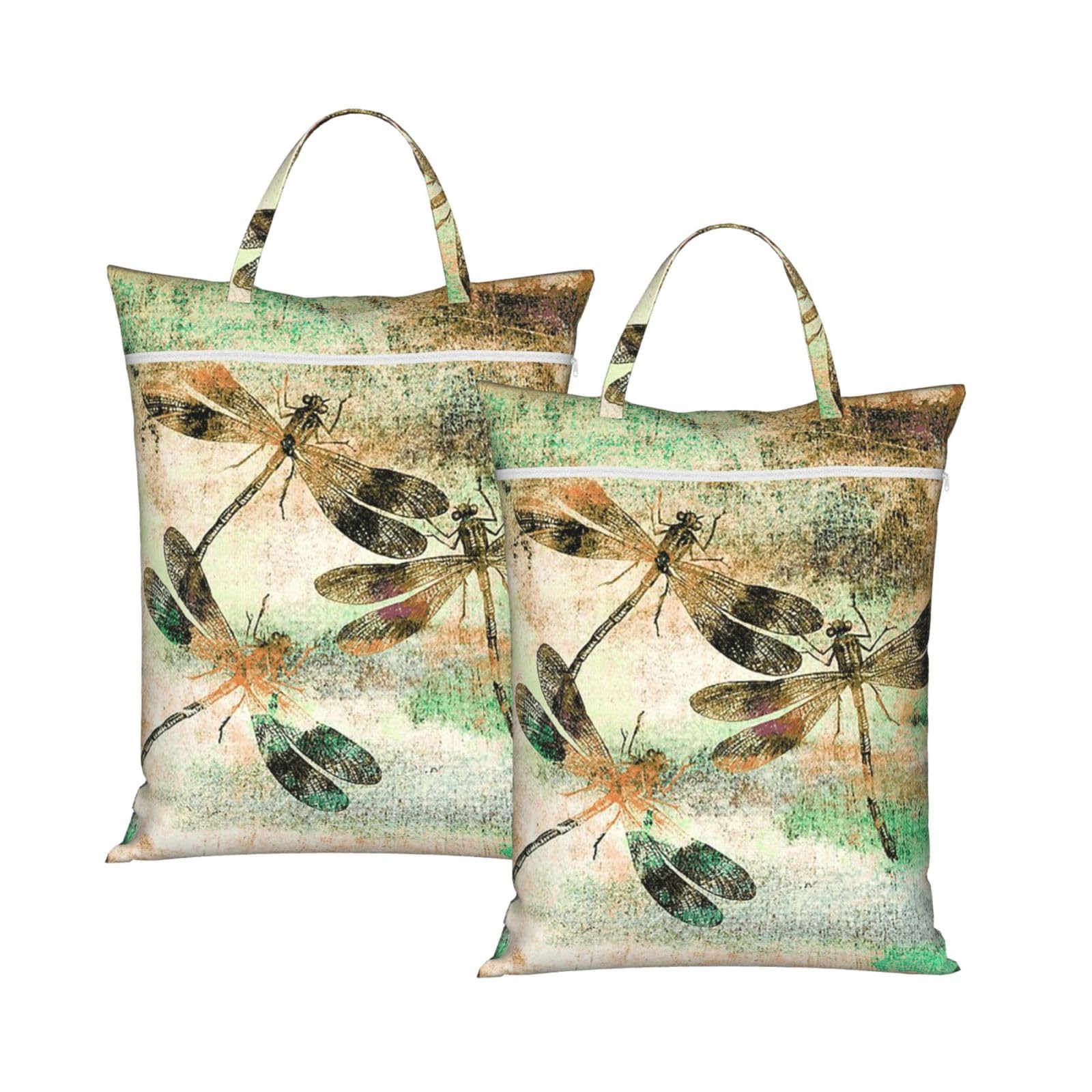 Yfsgdlbn 2Pcs Dragonfly Dragonflies Vintage Printed Travel Dirty Laundry Bag Clothes Pack Storage Basket Bag