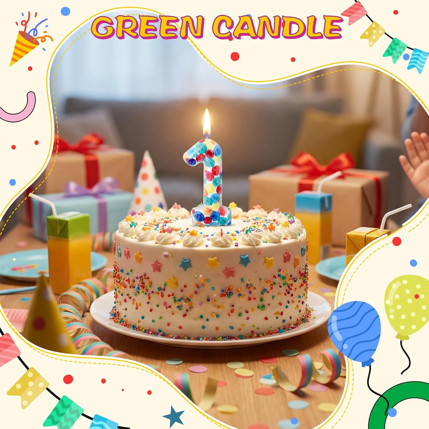 MTLEE Caterpillar 1 Candle for First Birthday Colorful Dots Number 1 Candle