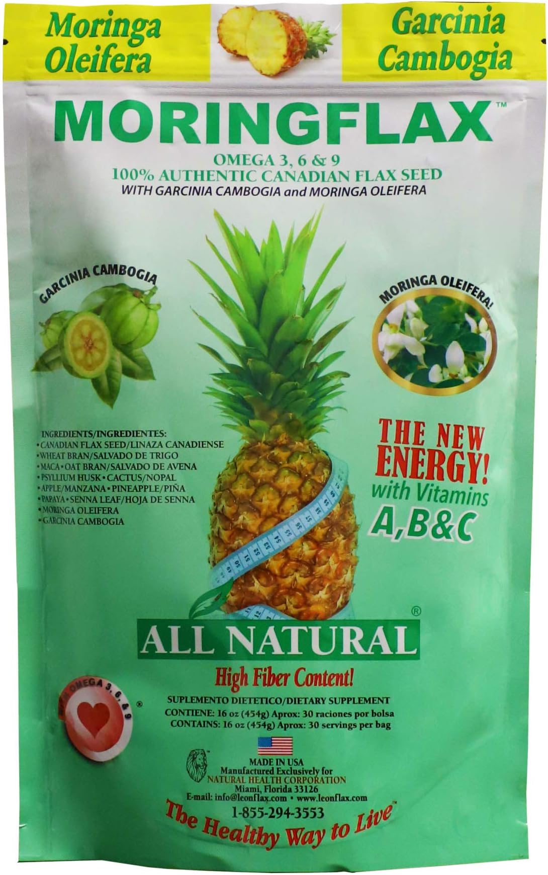 Bag Formula 100 Natural Canadian Flax Seed with Garcinia Cambogia and Moringa Oleifera Bag, Tan, 16 Ounce