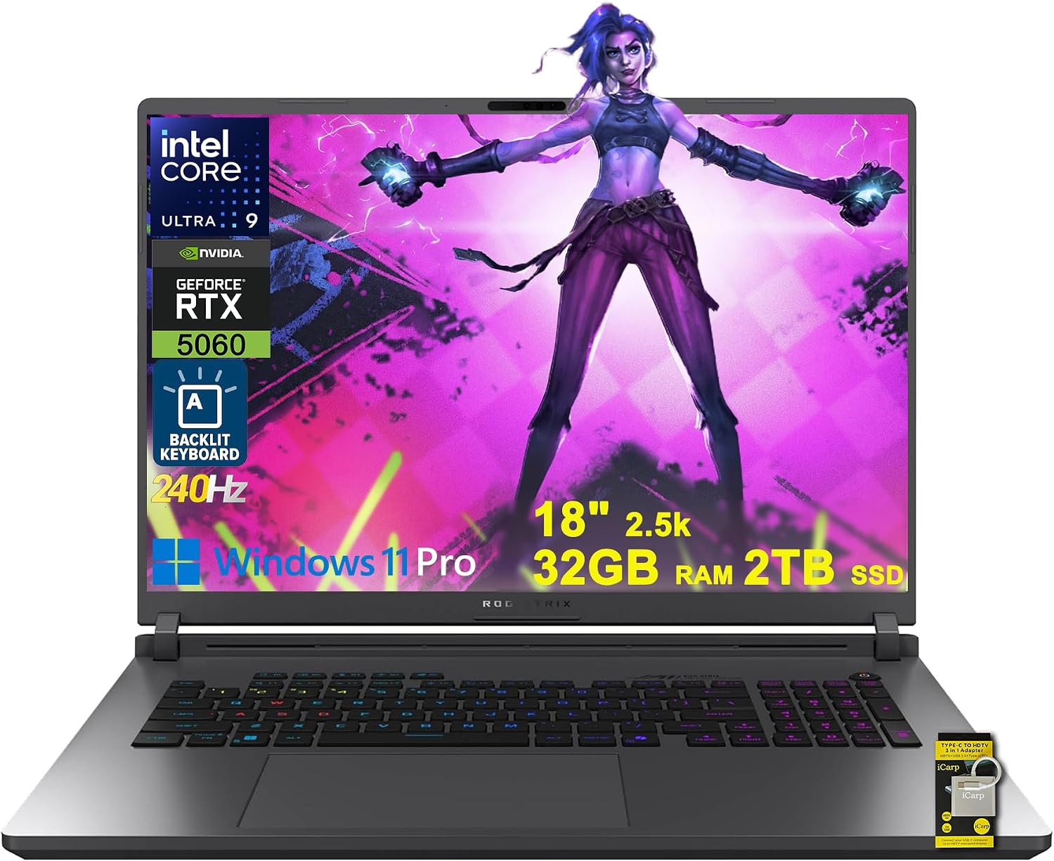 ASUS ROG Strix G18 G815 Gaming AI Laptop 18" 2.5k 240Hz 3ms 100% DCI-P3 Intel 24-core Ultra 9 275HX 32GB DDR5 2TB SSD GeForce RTX 5060 (Up to 572 NPU Tops) RGB Backlit Thunderbolt Win11Pro ICP Hub