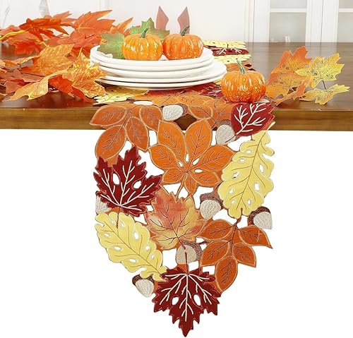 Miniatura 8 de GRANDDECO Camino de mesa de otoño de Acción de Gracias, hojas de arce naranja, cosecha, otoño, vacaciones, fiesta, cena, decoración de temporada