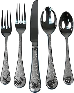 Rivers Edge Products Rivers Edge Products 20-Piece Stainless Steel Silverware Set for 4-4 Dinner Forks, 4 Knives, 4 Place Spoons, 4 Teaspoons, 4 Salad Forks - Gift-Ready Wildlife and Foliage Vintage