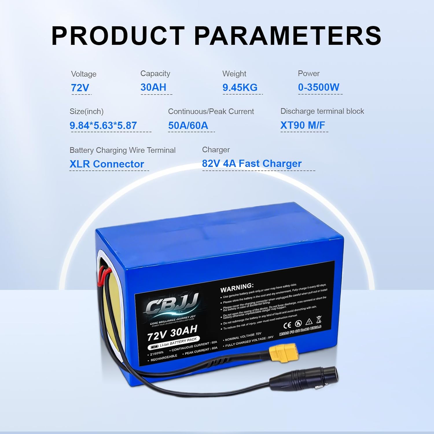 Universal 72V 30Ah Rechargeable Li-ion Battery Pack, XT90 XLR Includes 82V 4A Charger, Ideal for DIY Projects & Custom Builds 1