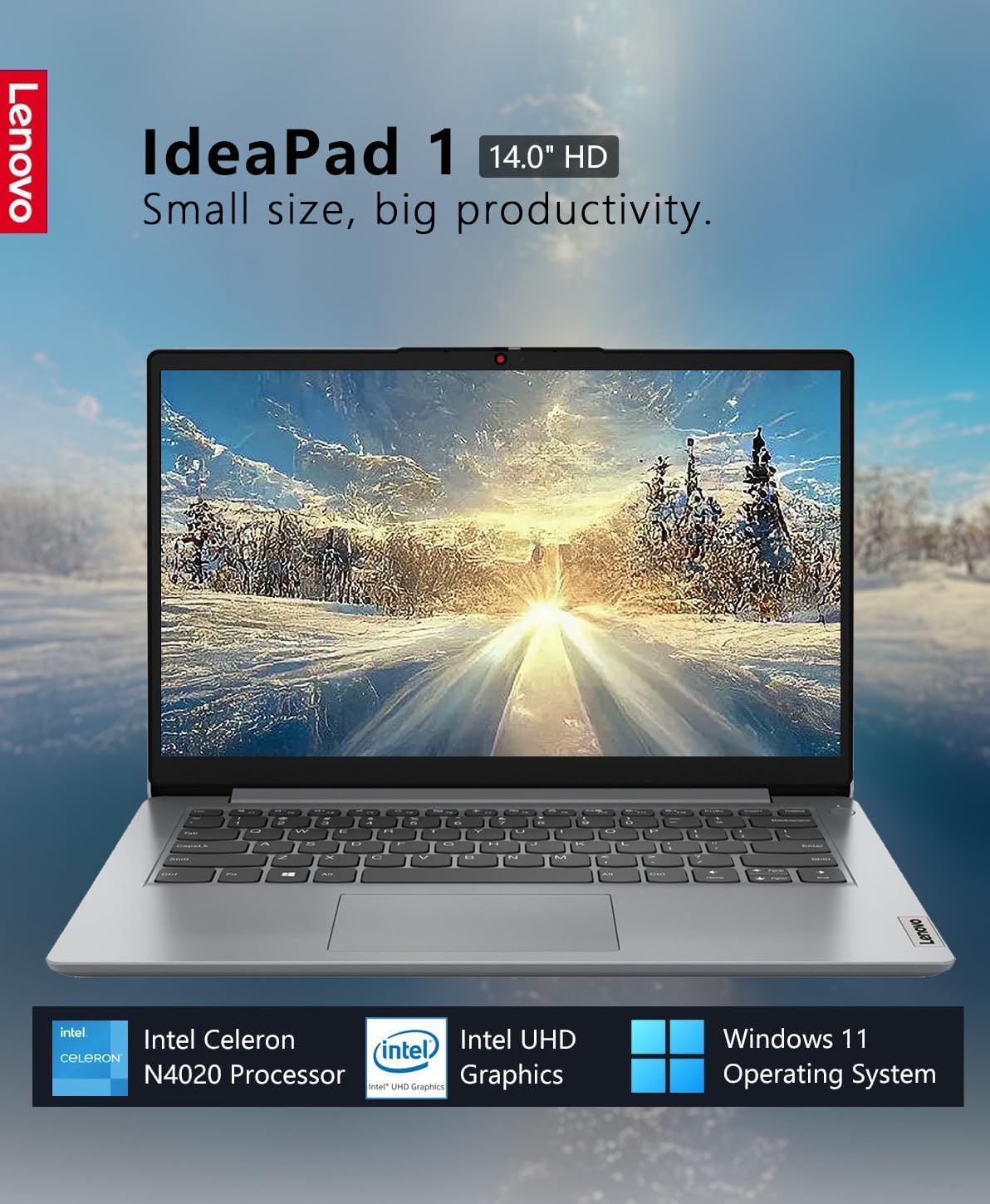 Lenovo IdeaPad 14 Inch Laptop | Intel Celeron N4020, Dual-Core Processor | 4GB RAM, 128GB Emmc + 1TB SSD | Windows 11 | Cloud Grey | WiFi 6 | Intel UHD Graphic | Privacy Shutter Cam (720p)