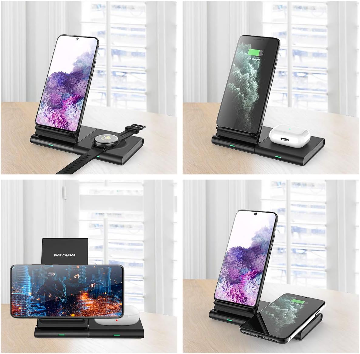 Limited Stock Hoidokly Wireless Charger, 2 in 1 Charging Stand 10W for Samsung Watch/Buds Live, S20/S10/9/8/Note 20/10/9, Dual Charging Station for Airpods Pro/2/iPhone 13 Pro Max/13 Mini/13/12/11/XR/XS/X/8 Plus