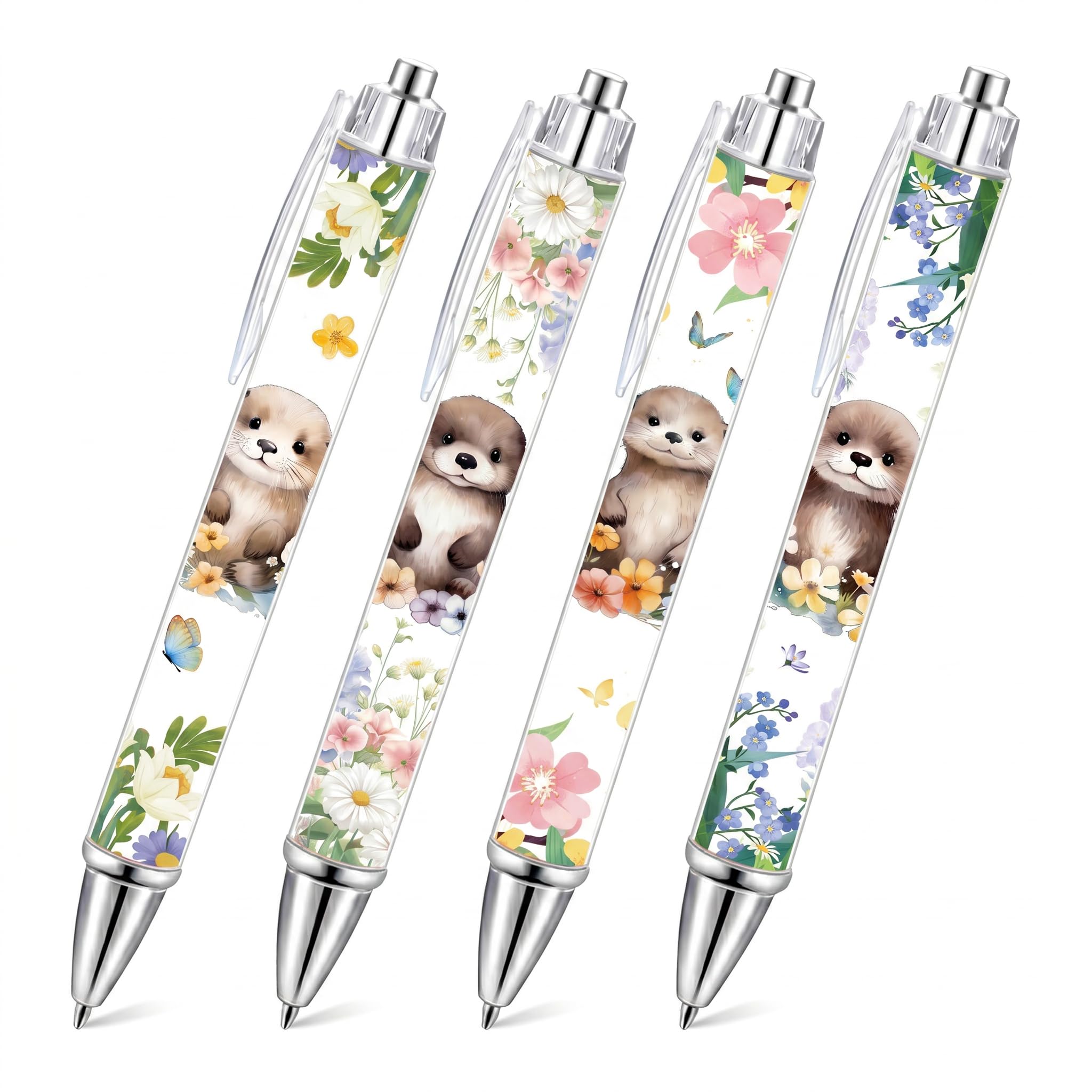 GADITIEK Otter Gifts Set of 4 Novelty Pens, Cute Otter Stationery, Funny Animal Pens for Women, Students & Teachers, Otter Lover Gift, Office & School Accessories