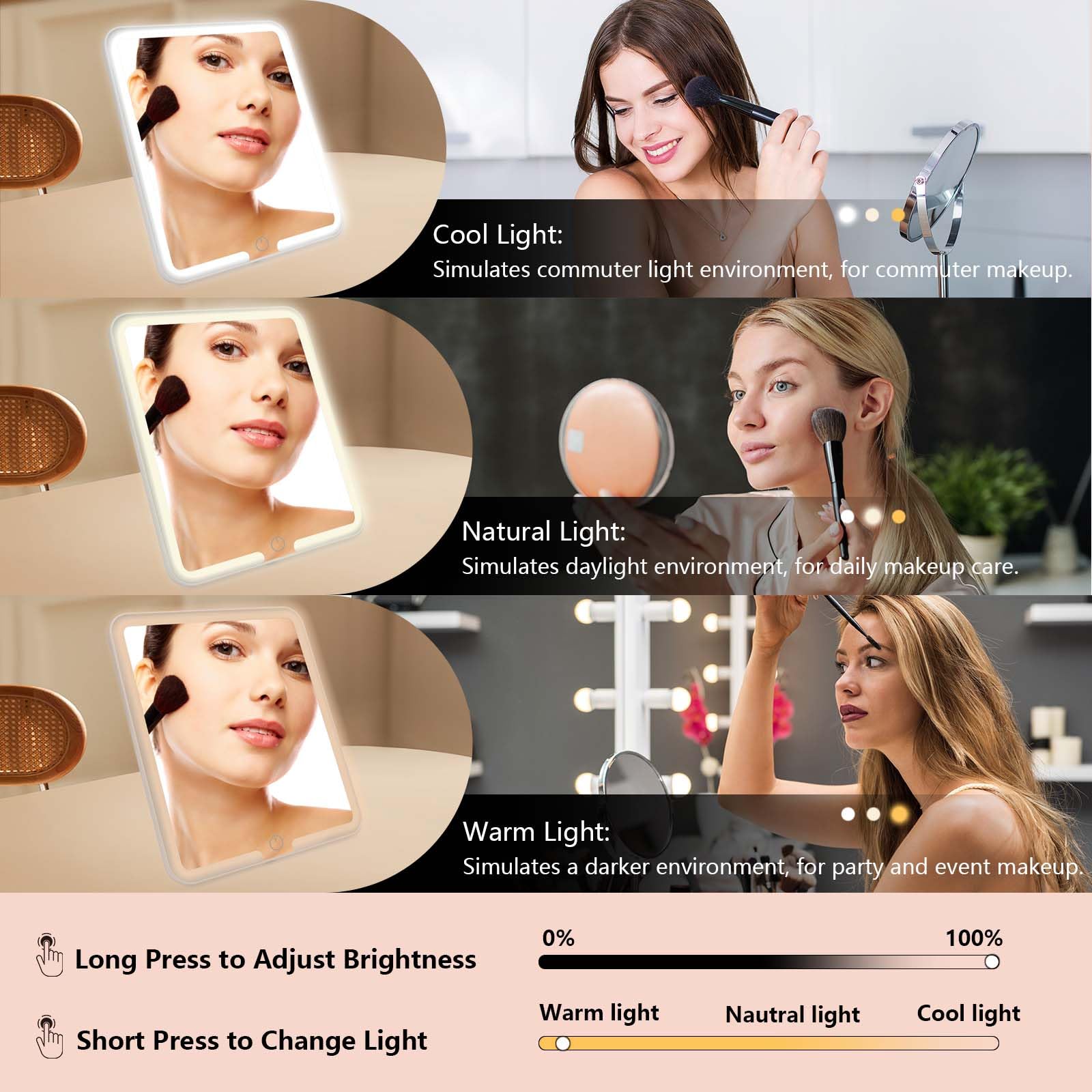 Make-up-Tasche mit LED-Spiegel, Reise-Make-up-Organizer mit 3 beleuchteten Einstellungen, verstellbaren Trennwänden und Make-up-Pinsel-Aufbewahrung, Schwarz, Die große Reise-Make-up-Tasche mit