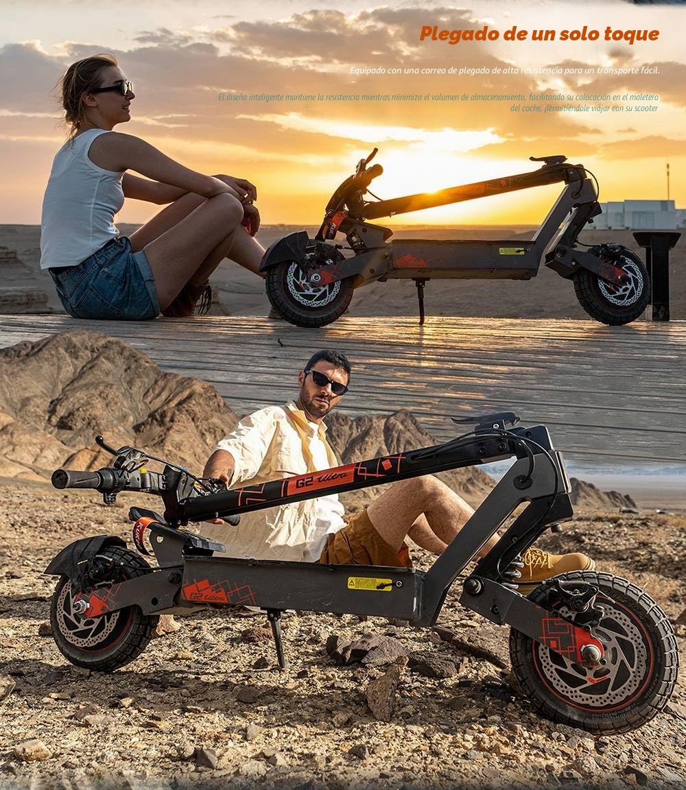 Patinete eléctrico Plegable KuKirin G2 Ultra, 2 Motores, batería de 48 V y 18 Ah, neumáticos de 10 Pulgadas, autonomía máxima de 55 km, suspensión de Muelle Delantera y Trasera