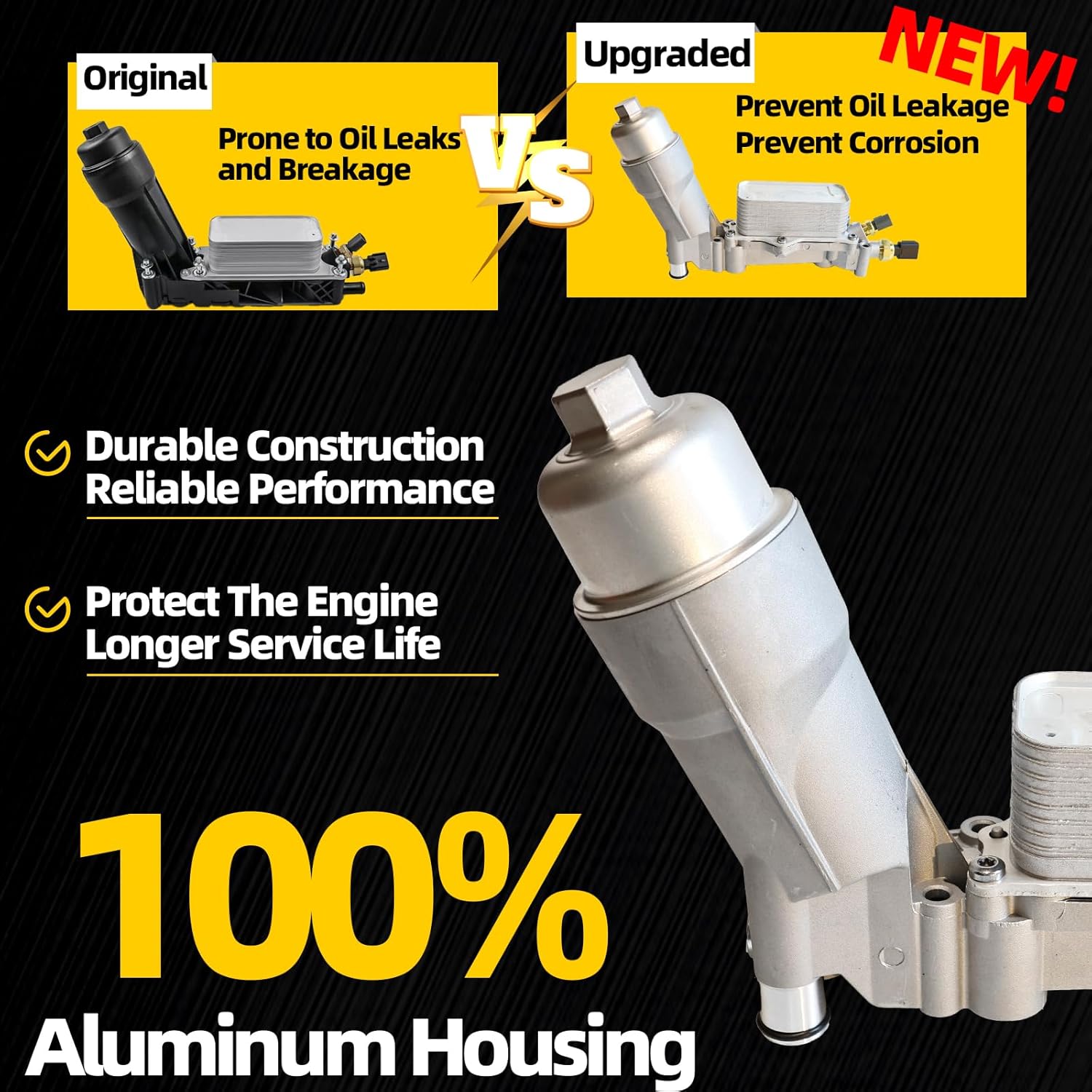 Aluminum Oil Cooler Filter Housing with Aluminum Cap and Sensors Compatible with 2011-2016 Chrysler 200 300 Dodge Charger Challenger Journey Durango Jeep Wrangler Ram ProMaster 3.6L 926-959