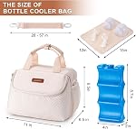 Sac de pompe à sein portable avec pack de glace, convient 6 Jusqu'à 9 Oz Baby Bouteille, Sac de Refroidisseur de Boutille Bébé Livré avec Mat Imperméable, Bracelet d'épaule réglable pour les mamans allaitantes, Blanc